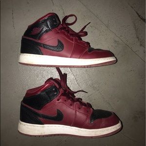 Red black and white air jordan one